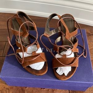Stuart Weitzman Sandal Heels in Walnut Suede
